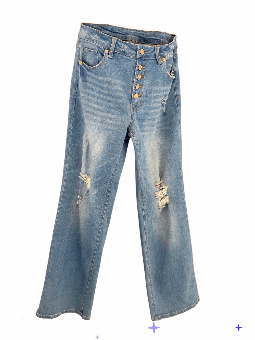 SHEIN Five Pocket GoldButton Fly  Women's Distressed Size 30  Flared Jeans